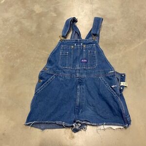 Big Smith Blue Denim Bib Overalls Shorts Cut Offs B94028SW Womens 34x30 Medium